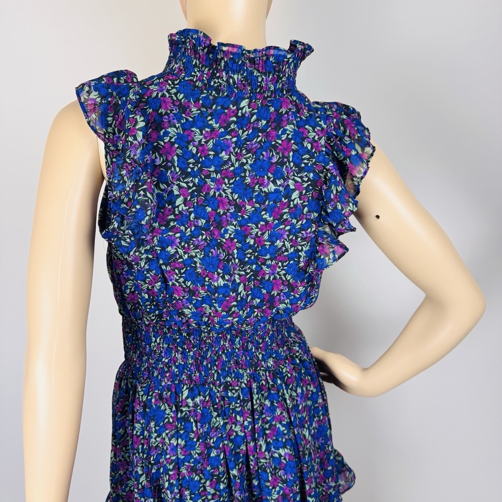 Lulus Evalina Navy Blue Floral Print Mock Neck Midi Dress Women's SZ S - Picture 7 of 16